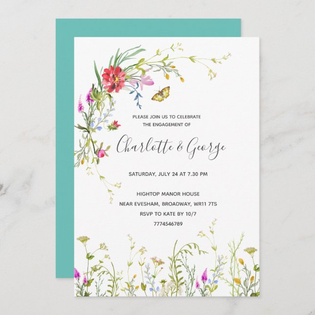 Wild flower Engagement Party Invitation (Front/Back)