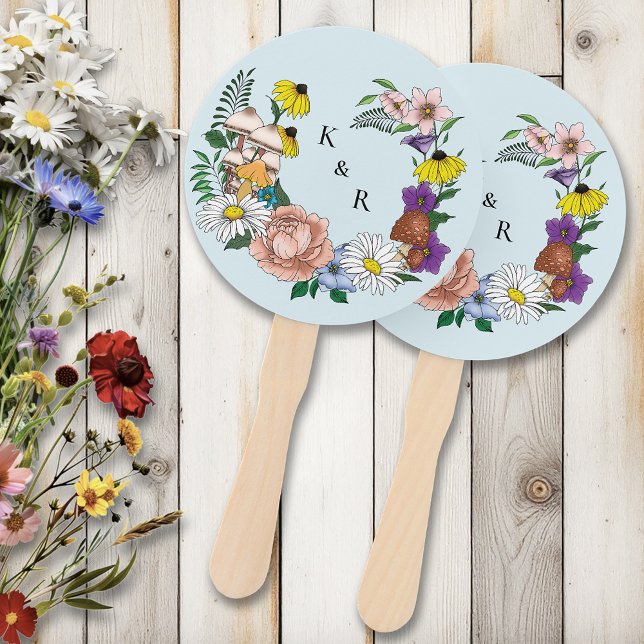 Wild Flower Floral Blue Mushrooms Wedding Hand Fan (Creator Uploaded)