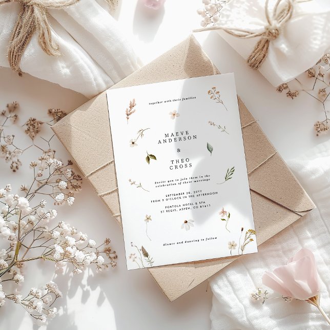  Wild flower floral elegant minimal wedding Invitation (Creator Uploaded)