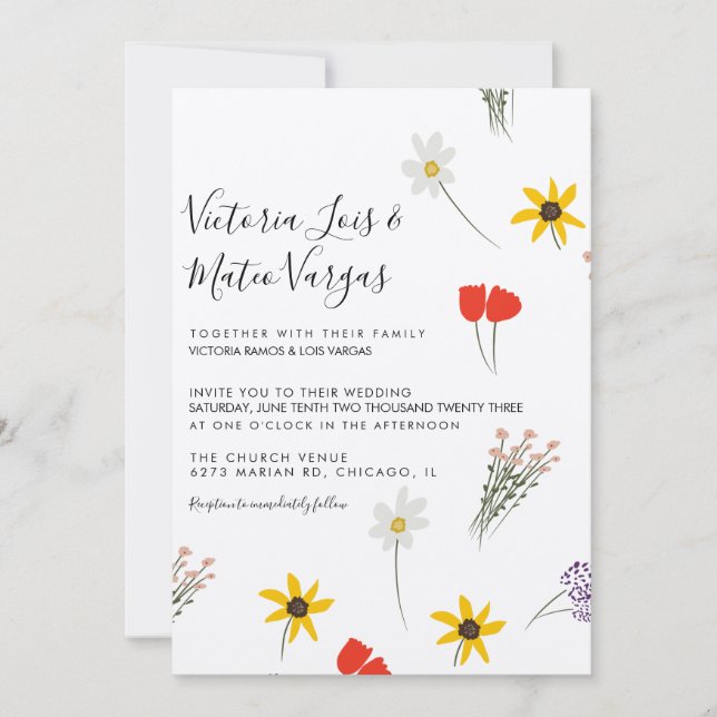 Wild Flower Floral Greenery Wedding Beige Invitation (Front)