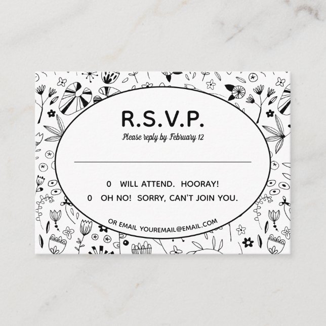 Wild Flower Floral Line Art Enclosure Card (Front)