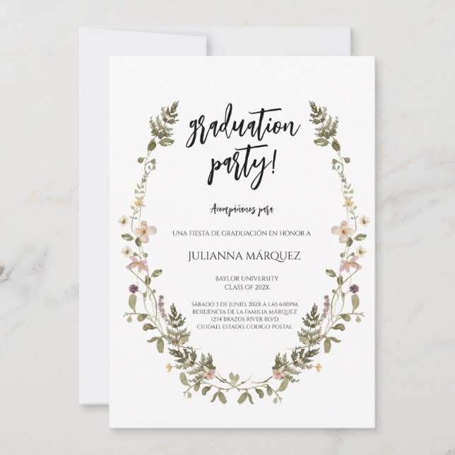 Wild flower graduation invitation (Front)