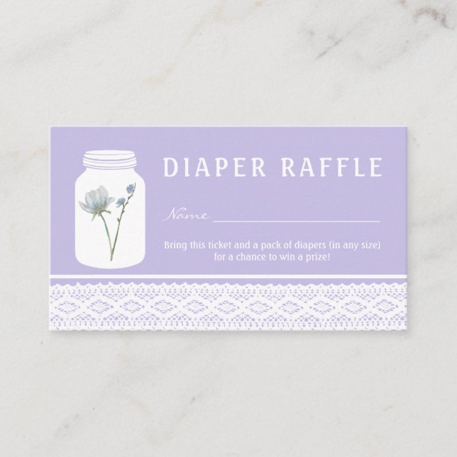 Wild Flower Mason Jar & Lace Diaper Raffle Ticket Enclosure Card (Front)