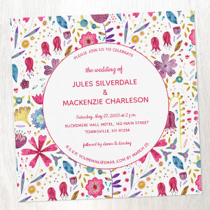 Wild Flower Modern Watercolor Wedding Invitation