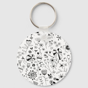 Wild Flower Monochrome Key Ring