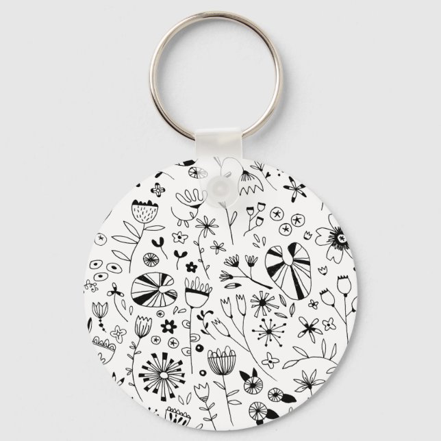 Wild Flower Monochrome Key Ring (Front)