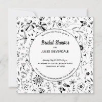 Wild Flower Monochrome Modern Bridal Shower