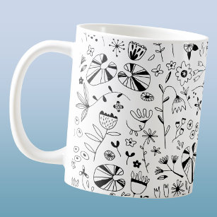Wild Flower Monochrome Modern Coffee Mug