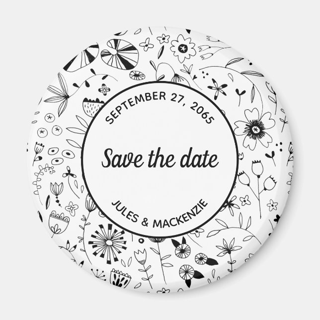 Wild Flower Monochrome Modern Save the Date Magnet (Front)