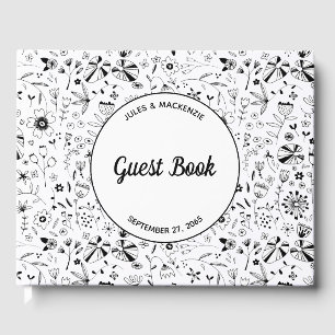 Wild Flower Monochrome Modern Wedding Guest Book