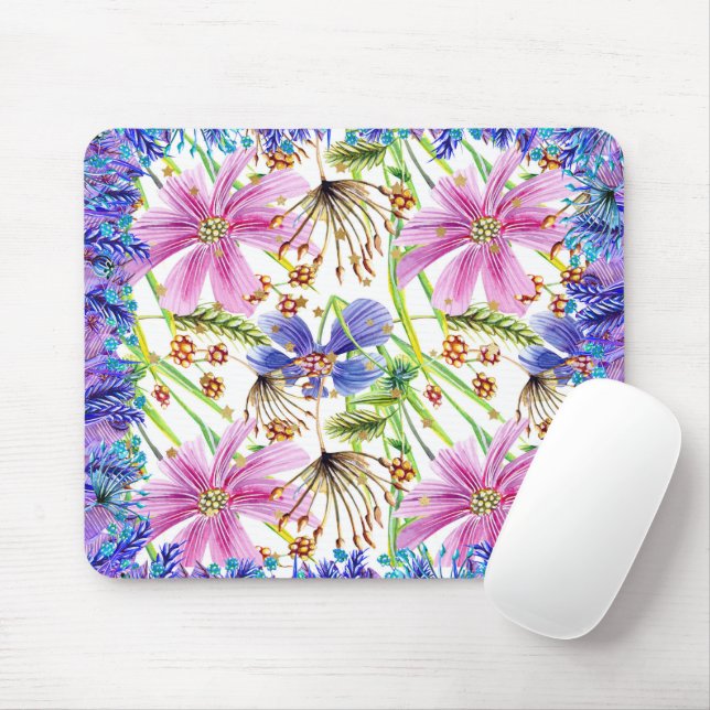 Wild Flower Mouse Pad Pink & Blue (With Mouse)