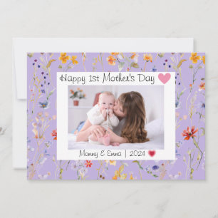 Wild flower purple First Mother's Day Photo Thank You Card