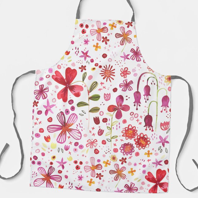 Wild Flower Watercolor Apron (Watercolor floral apron)