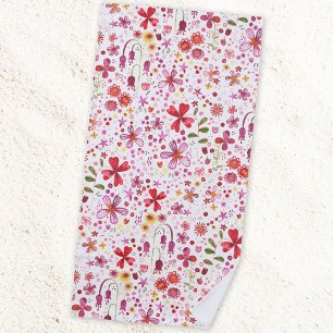 Wild Flower Watercolor Beach Towel