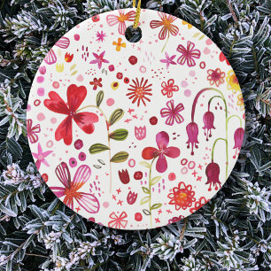 Wild Flower Watercolor Ceramic Tree Decoration