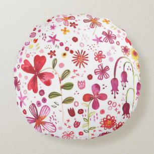 Wild Flower Watercolor Round Cushion