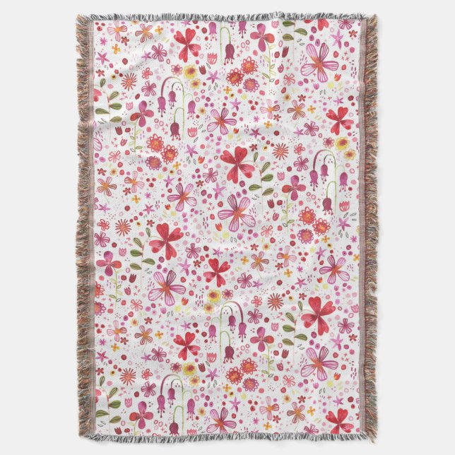 Wild Flower Watercolor Throw Blanket (Front Vertical)