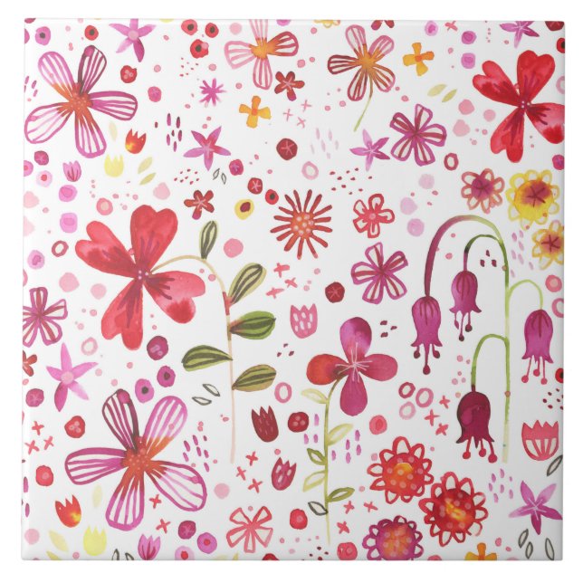 Wild Flower Watercolor Tile (Front)