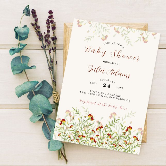 Wild Flower Yellow Marigold Foliage Baby Shower Invitation (Creator Uploaded)