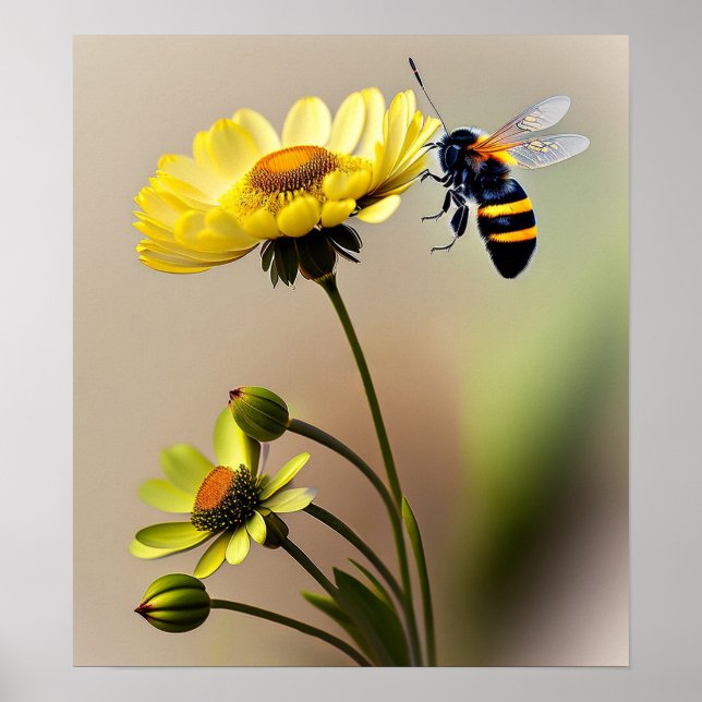 Wild Flowers And Bee - Art Print (Front)