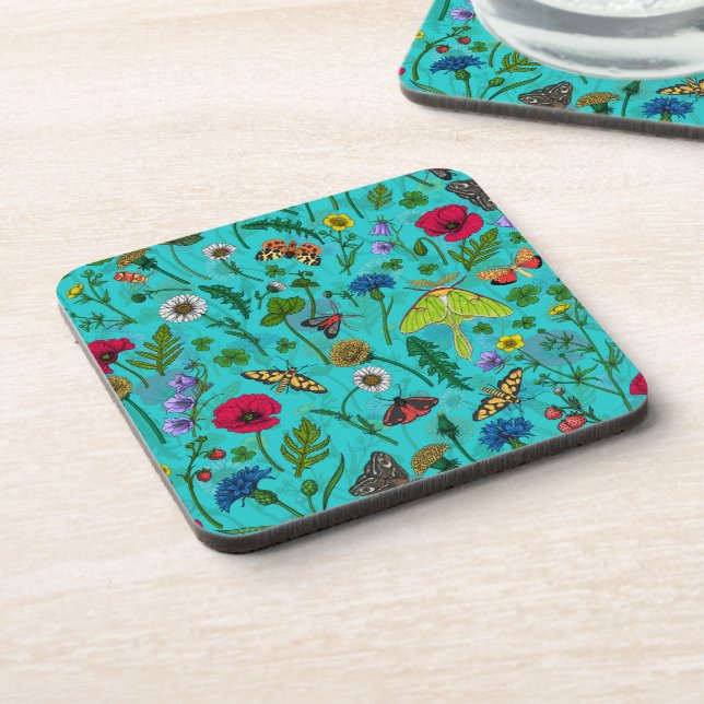 Wild flowers and butterflies beverage coaster (Left Side)