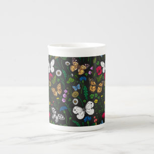Wild flowers and butterflies bone china mug
