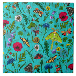 Wild flowers and butterflies ceramic tile