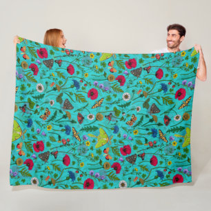 Wild flowers and butterflies fleece blanket