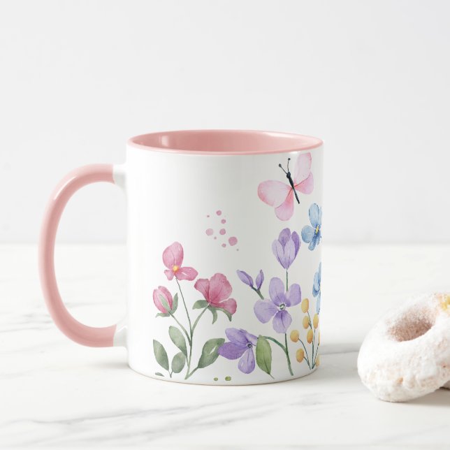 Wild flowers and butterflies mug (With Donut)