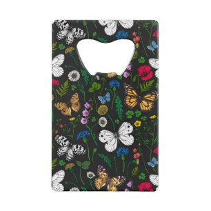 Wild flowers and butterflies on black