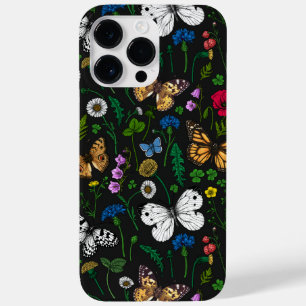 Wild flowers and butterflies on black Case-Mate iPhone 14 pro max case