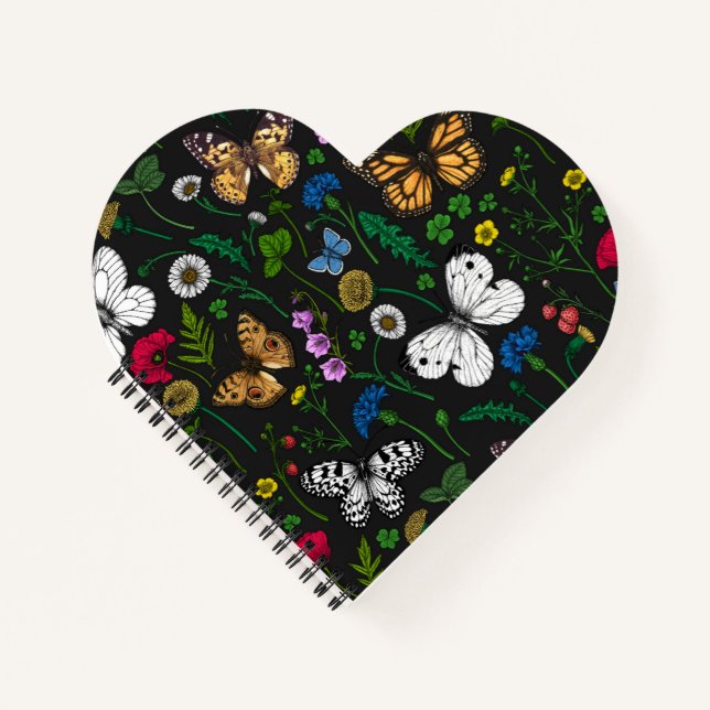 Wild flowers and butterflies on black notebook (Front)