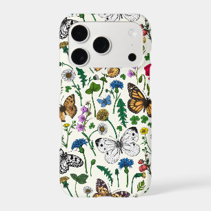 Wild flowers and butterflies on white
