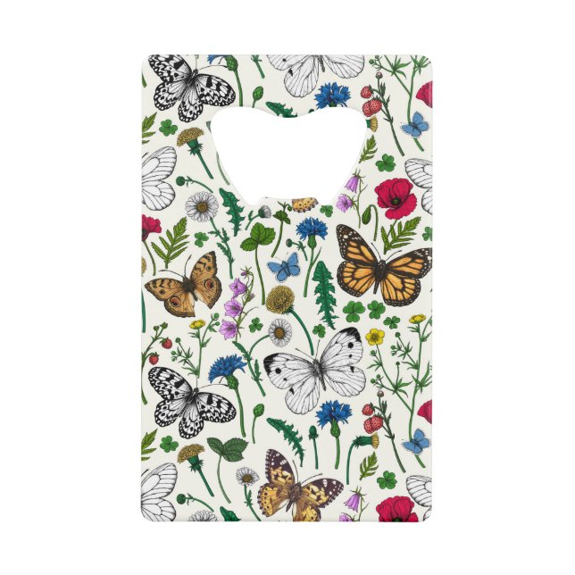 Wild flowers and butterflies on white (Front)