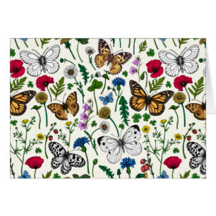 Wild flowers and butterflies on white