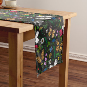 Wild flowers and butterflies short table runner