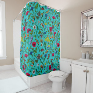 Wild flowers and butterflies shower curtain