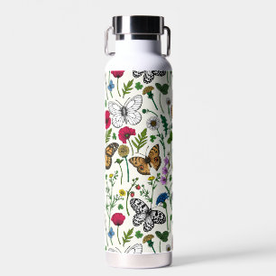 Wild flowers and butterflies water bottle