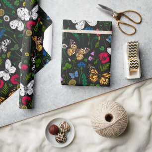 Wild flowers and butterflies wrapping paper