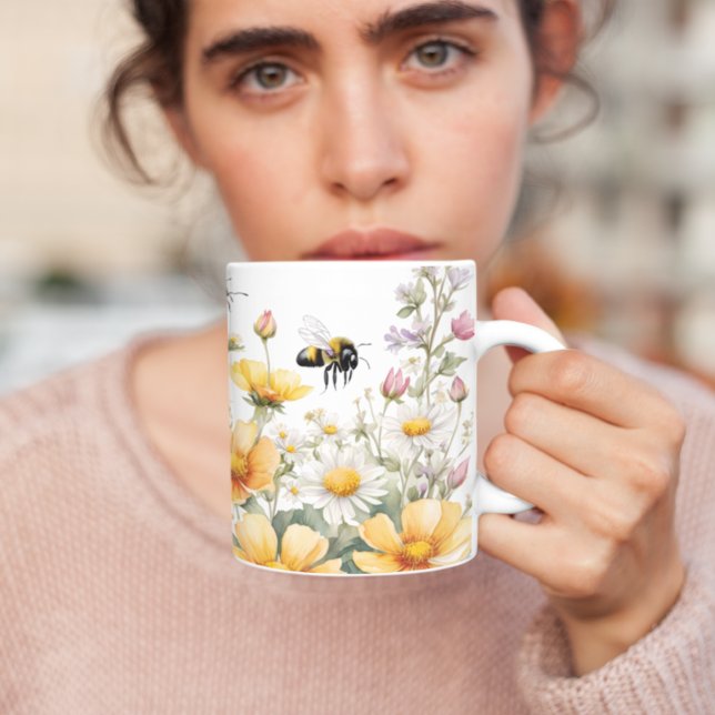 Wild Flowers and Honey Bees Watercolor Coffee Mug (Creator Uploaded)