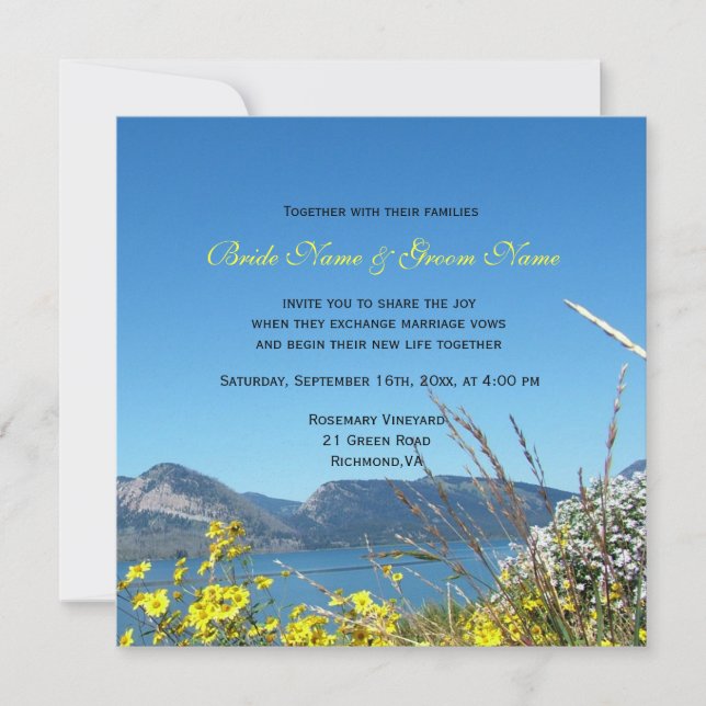 Wild flowers and lake wedding invitations (Front)