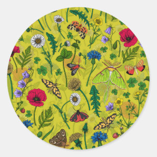 Wild flowers and moths 2 classic round sticker