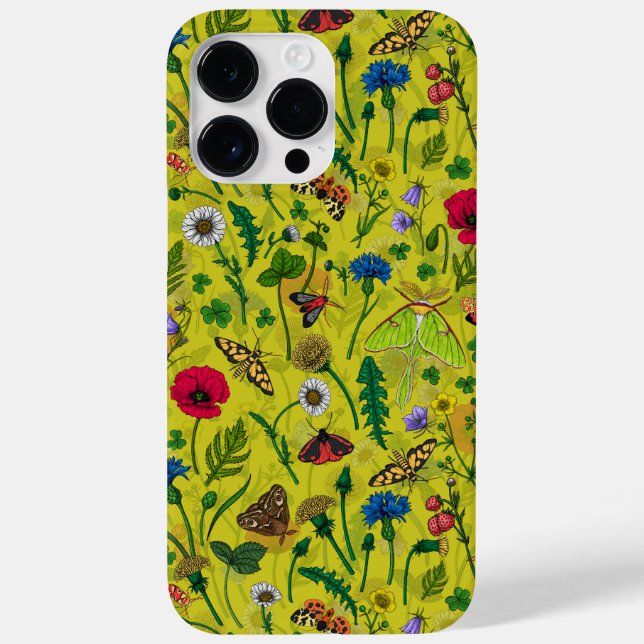 Wild flowers and moths on green Case-Mate iPhone case (Back)