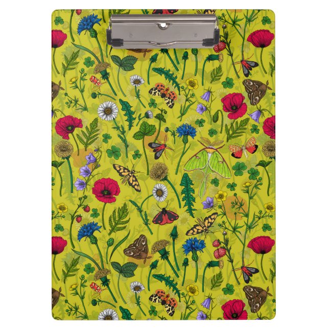 Wild flowers and moths on green clipboard (Front)