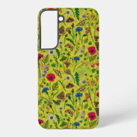 Wild flowers and moths on green
