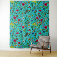 Wild flowers and moths on teal