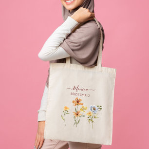 Wild flowers bridesmaid gifts bridal party favours tote bag