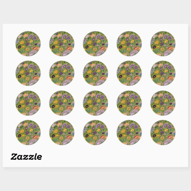 Wild flowers colors classic round sticker (Sheet)