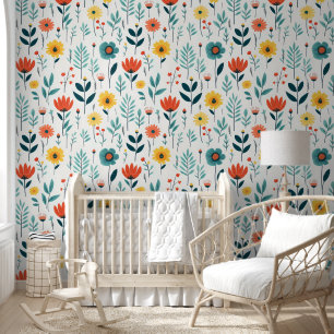 Wild Flowers Colourful Pattern Wallpaper