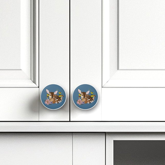 Wild Flowers Fawn Blue Ceramic Knob (Creator Uploaded)
